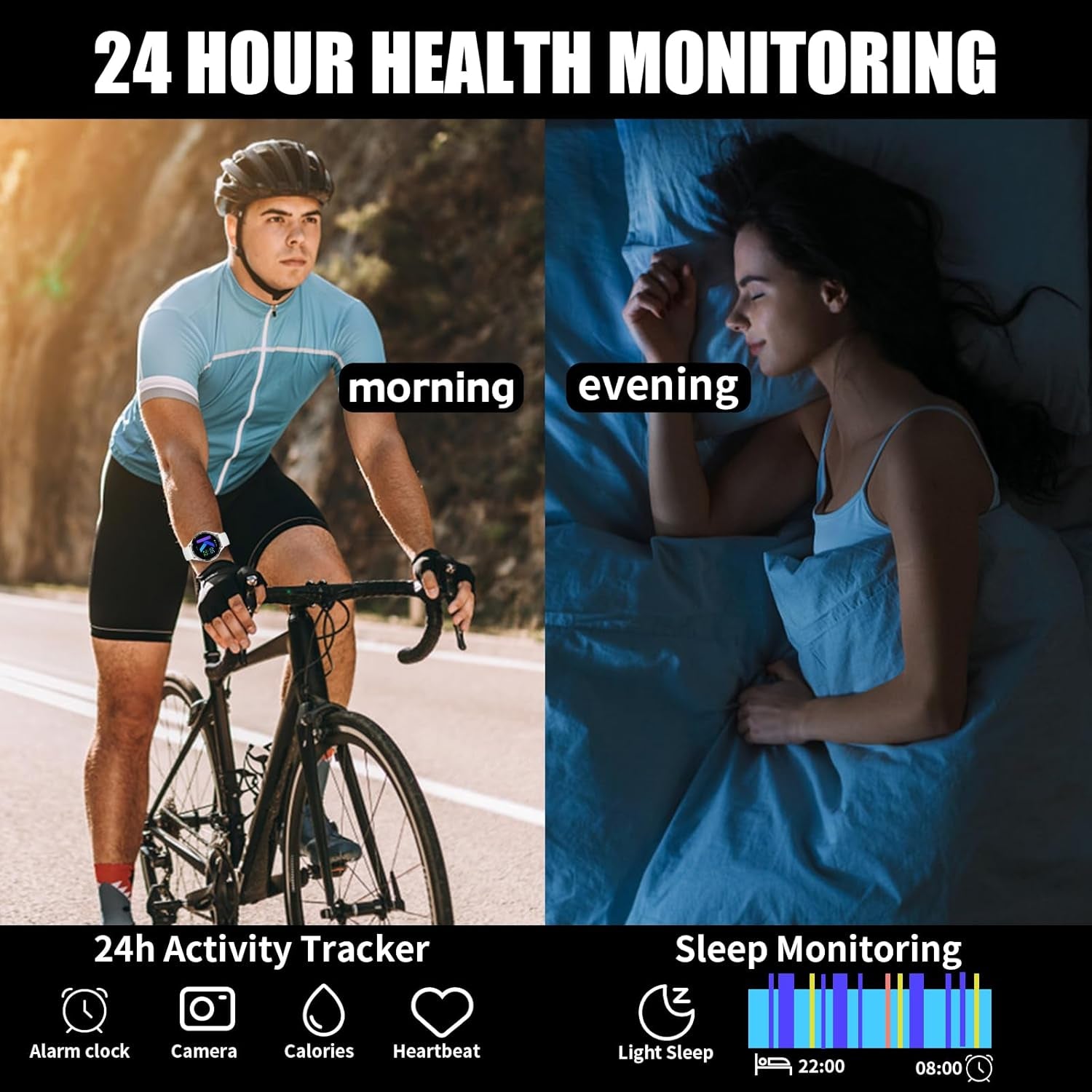 Smart Watch with Earbuds for Android Iphone, Fitness Tracker with Sleep Monitor, 2 in 1 Bluetooth Long Time Standby Sports Watch for Men Women (White)