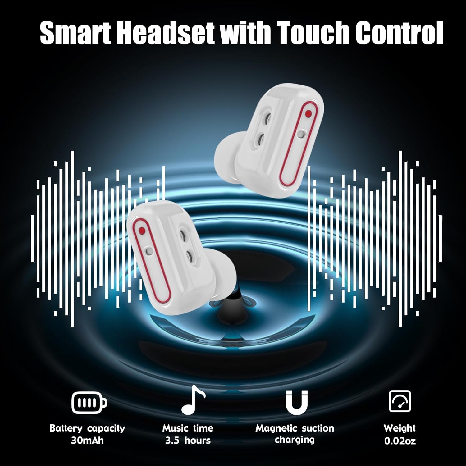 Smart Watch with Earbuds for Android Iphone, Fitness Tracker with Sleep Monitor, 2 in 1 Bluetooth Long Time Standby Sports Watch for Men Women (White)