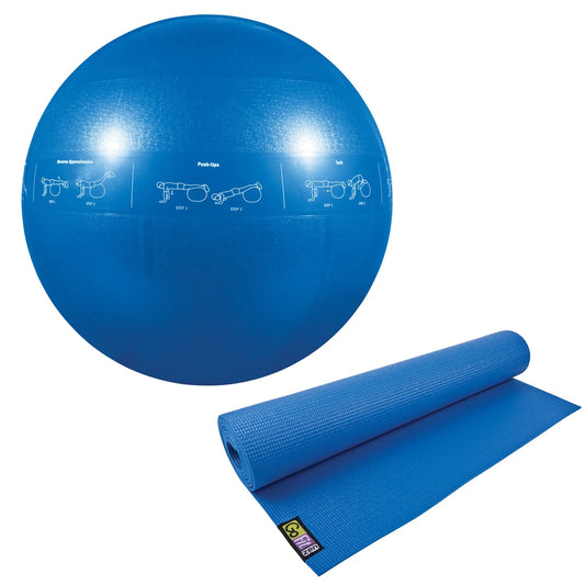 GF-55PRO Professional Grade Core Stability Ball (75 Cm; Blue) & GF-YOGA Yoga Mat with Yoga Position Poster
