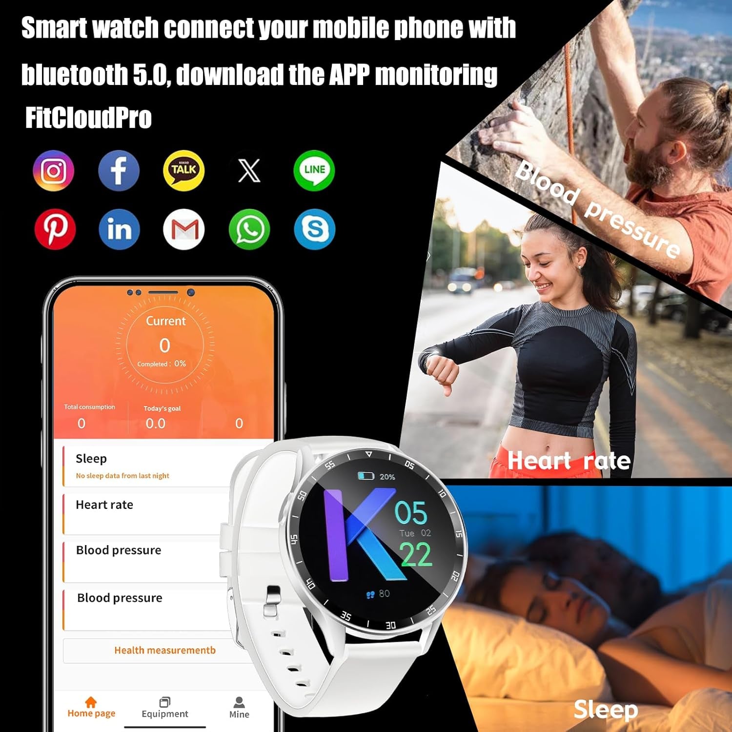 Smart Watch with Earbuds for Android Iphone, Fitness Tracker with Sleep Monitor, 2 in 1 Bluetooth Long Time Standby Sports Watch for Men Women (White)