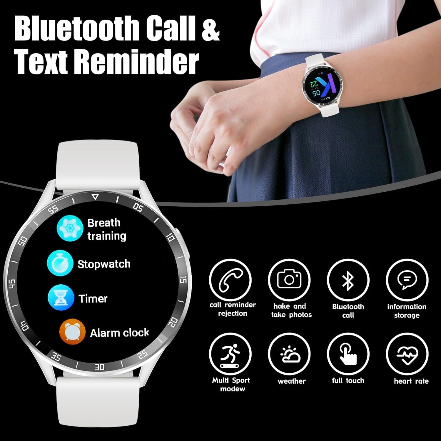 Smart Watch with Earbuds for Android Iphone, Fitness Tracker with Sleep Monitor, 2 in 1 Bluetooth Long Time Standby Sports Watch for Men Women (White)