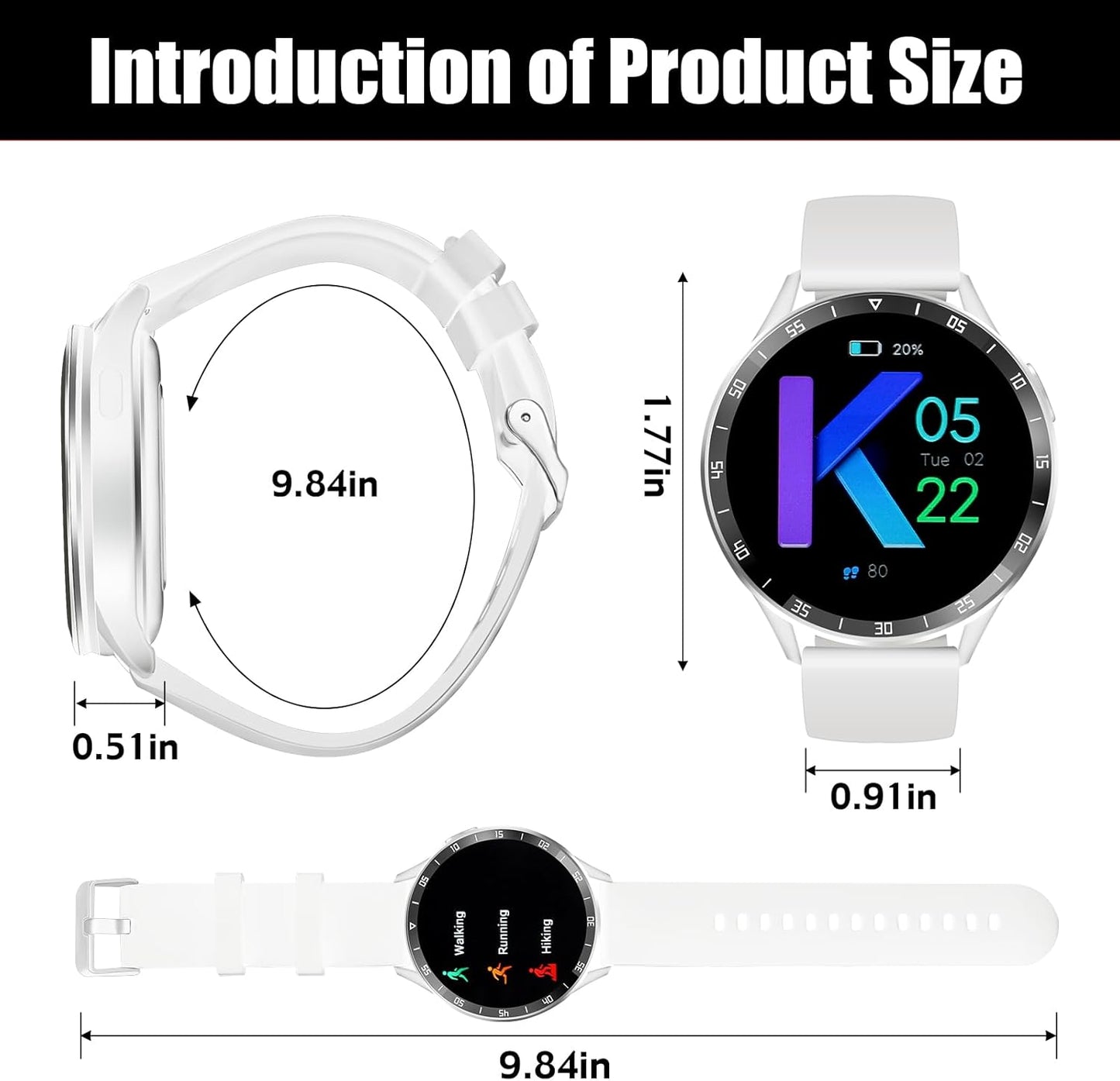Smart Watch with Earbuds for Android Iphone, Fitness Tracker with Sleep Monitor, 2 in 1 Bluetooth Long Time Standby Sports Watch for Men Women (White)
